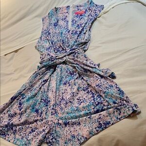 Catherine Malandrino Blue and Pink Patterned Romper